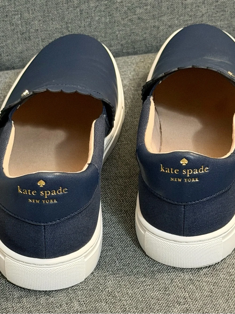 Women’s Navy Slip-On Sneakers  - Scalloped Detail